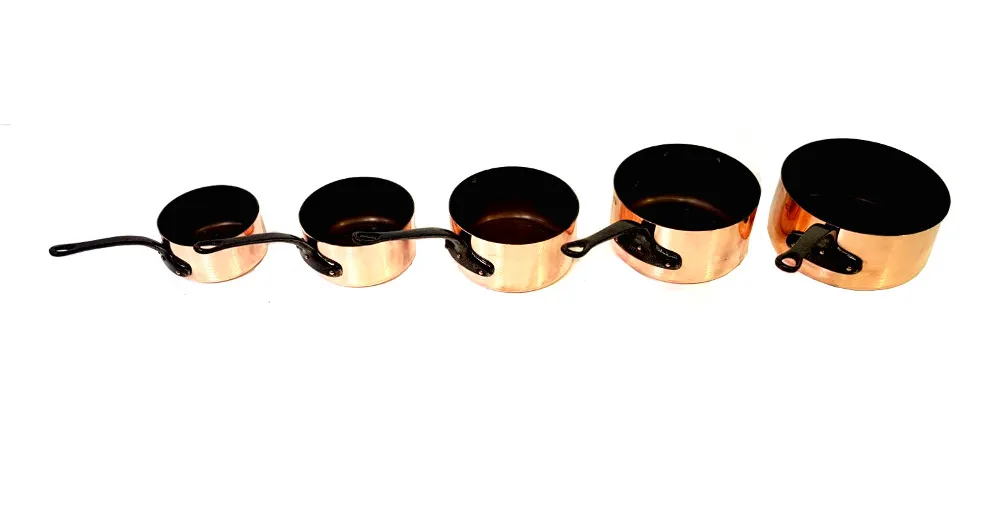 Good Quality Set of 5 19th Century Copper Saucepans
