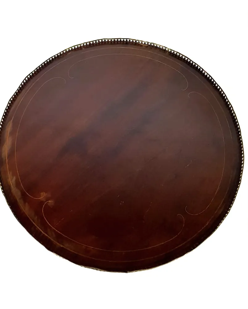 19th Century Inlaid Mahogany Circular Occassional Table with Brass Gallery