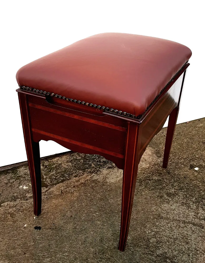 Good Quality Unusual Edwardian Inlaid Mahogany Rise and Fall Piano Stool