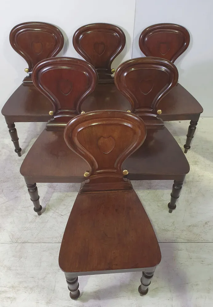 Set of Six 19th Century Mahogany Hall Chairs