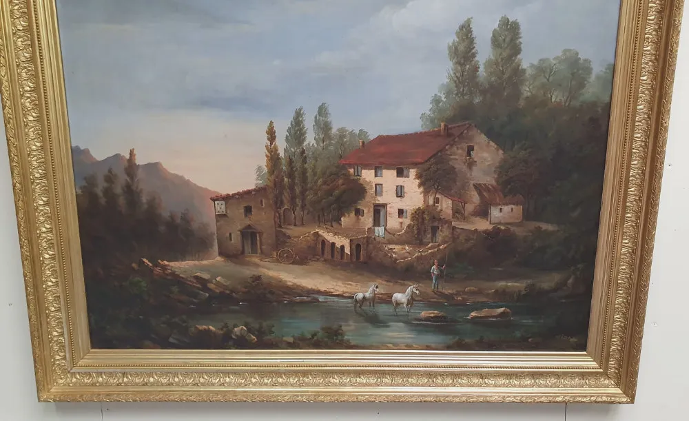 19th Century Oil Painting in Gilt Frame Signed Vidal
