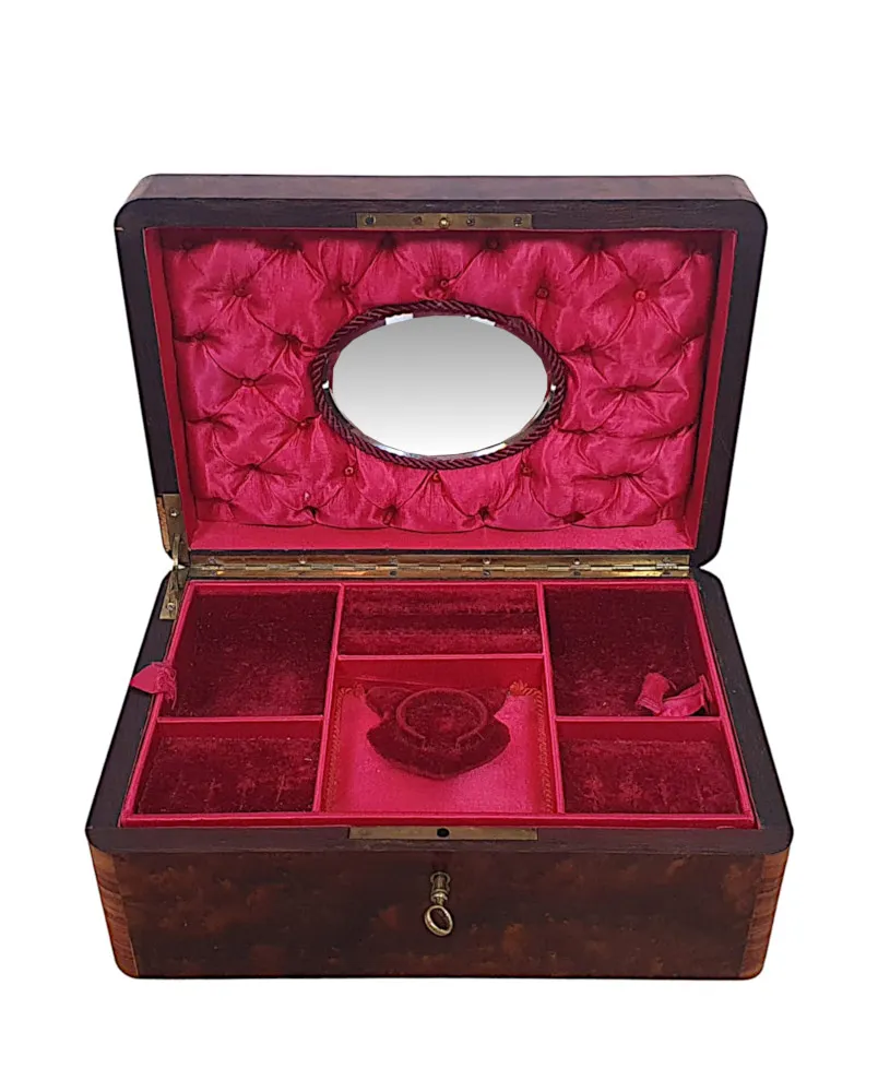 19th Century Brass Inlaid Birds Eye Maple and Kingwood Jewellery Box
