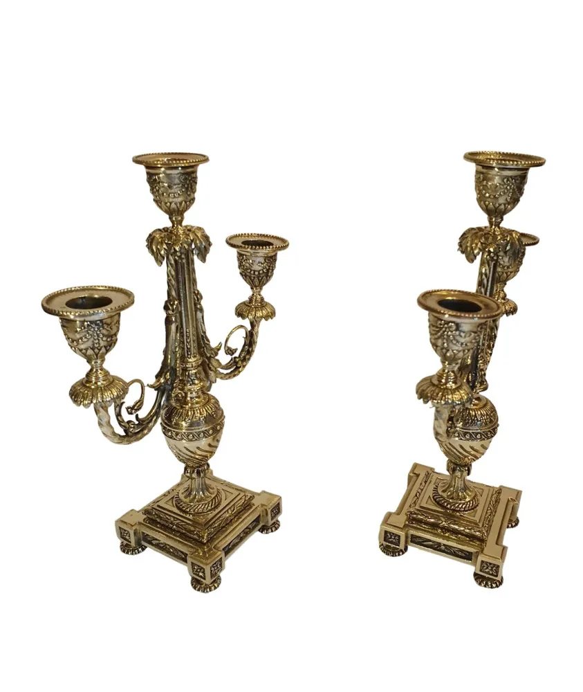 A Gorgeous Quality Pair of 19th Century Polished Brass Three Branch Candelabra