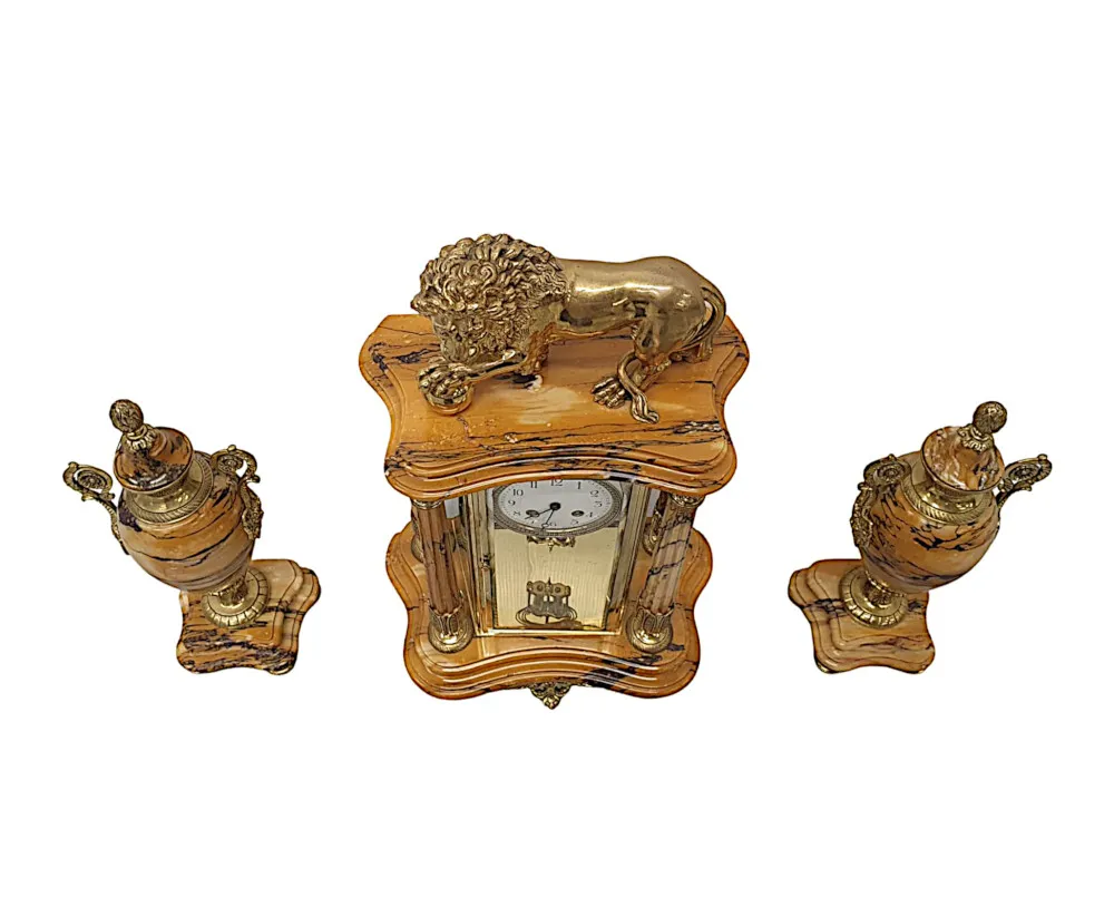 A Very Fine 19th Century Sienna Marble Clock Garniture Set