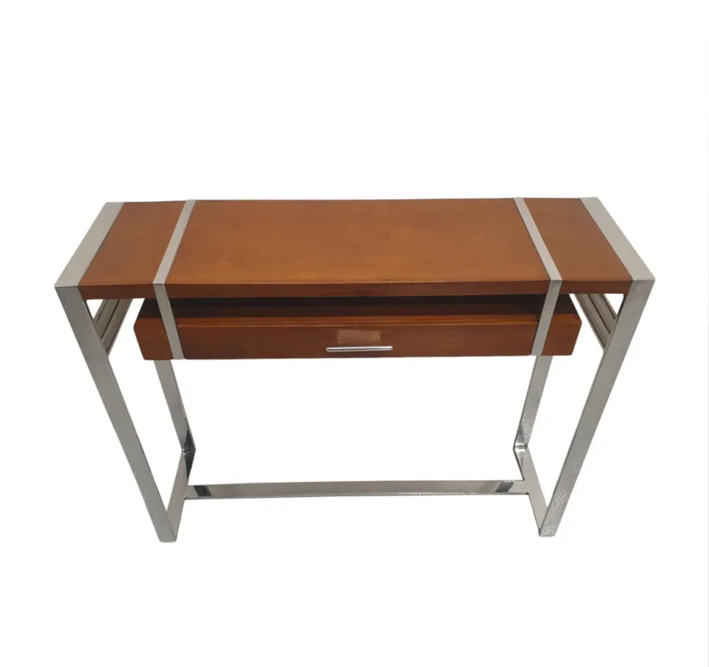  A Gorgeous Art Deco Design Cherrywood and Chrome Console or Side Table 
