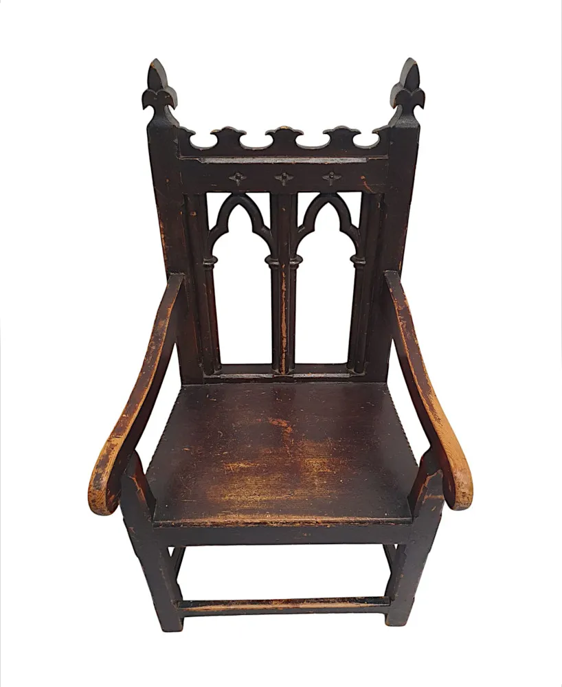  A Very Rare and Fine 19th Century Elm and Pine Gothic Armchair