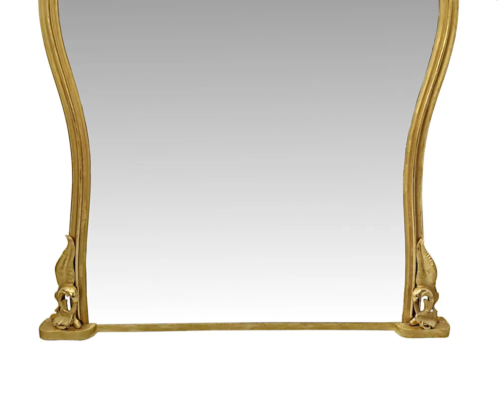 A Very Fine Large 19th Century Waisted Archtop Giltwood Overmantel Mirror