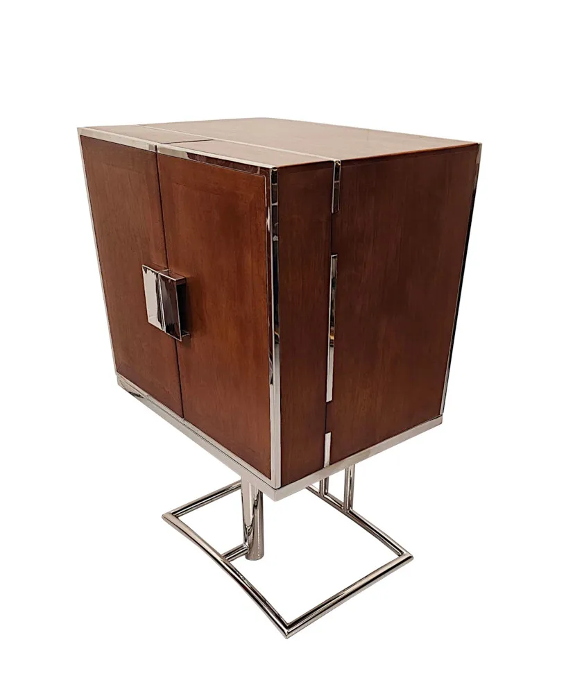 A Stunning Art Deco Design Cherrywood and Chrome Drinks Cabinet or Bar