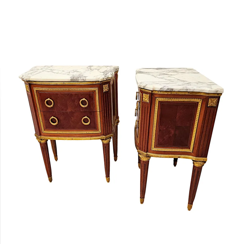  A Very Fine 20th Century Pair of Marble Top Side Tables or Chests with Ormolu Mounts