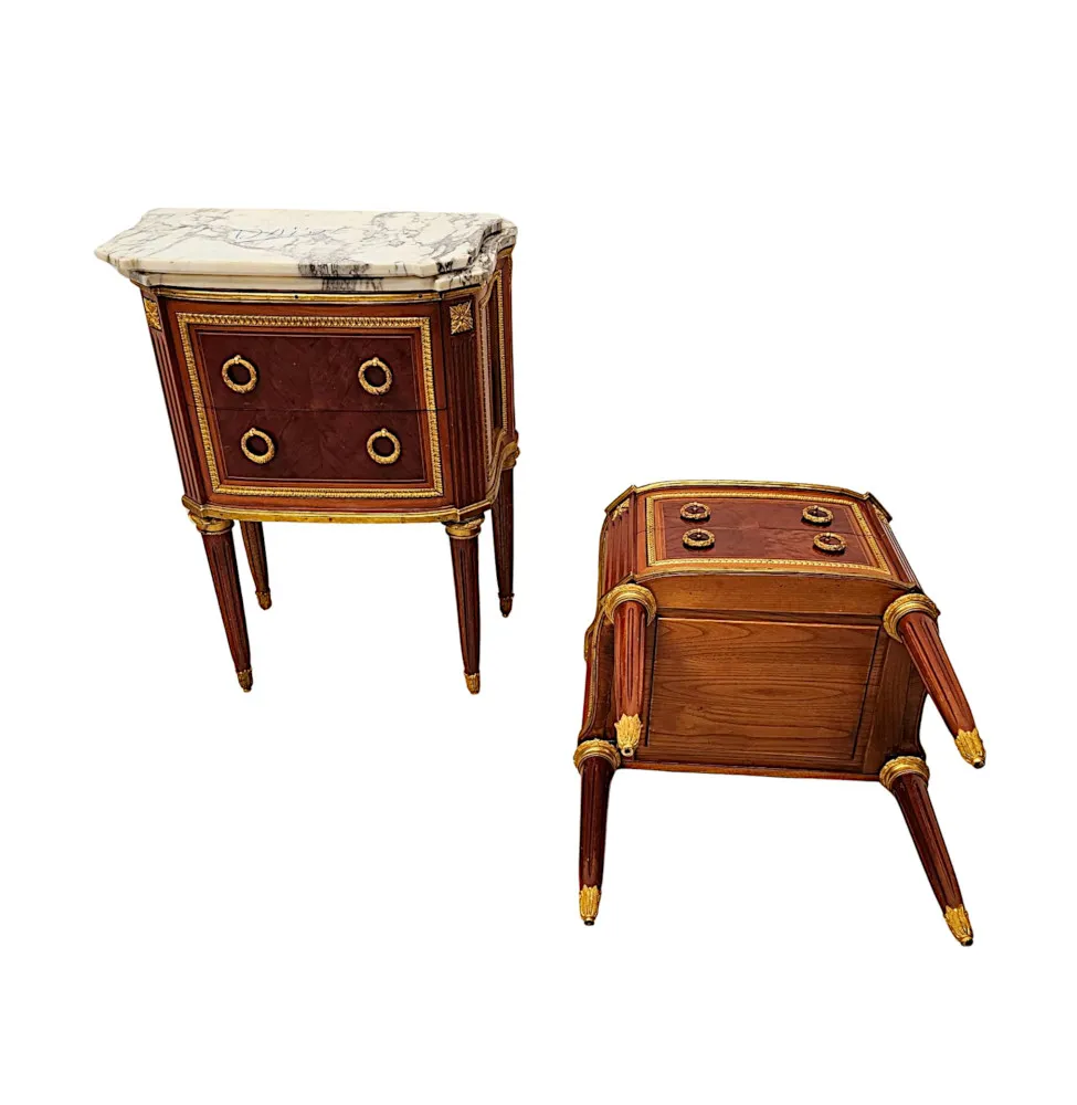  A Very Fine 20th Century Pair of Marble Top Side Tables or Chests with Ormolu Mounts