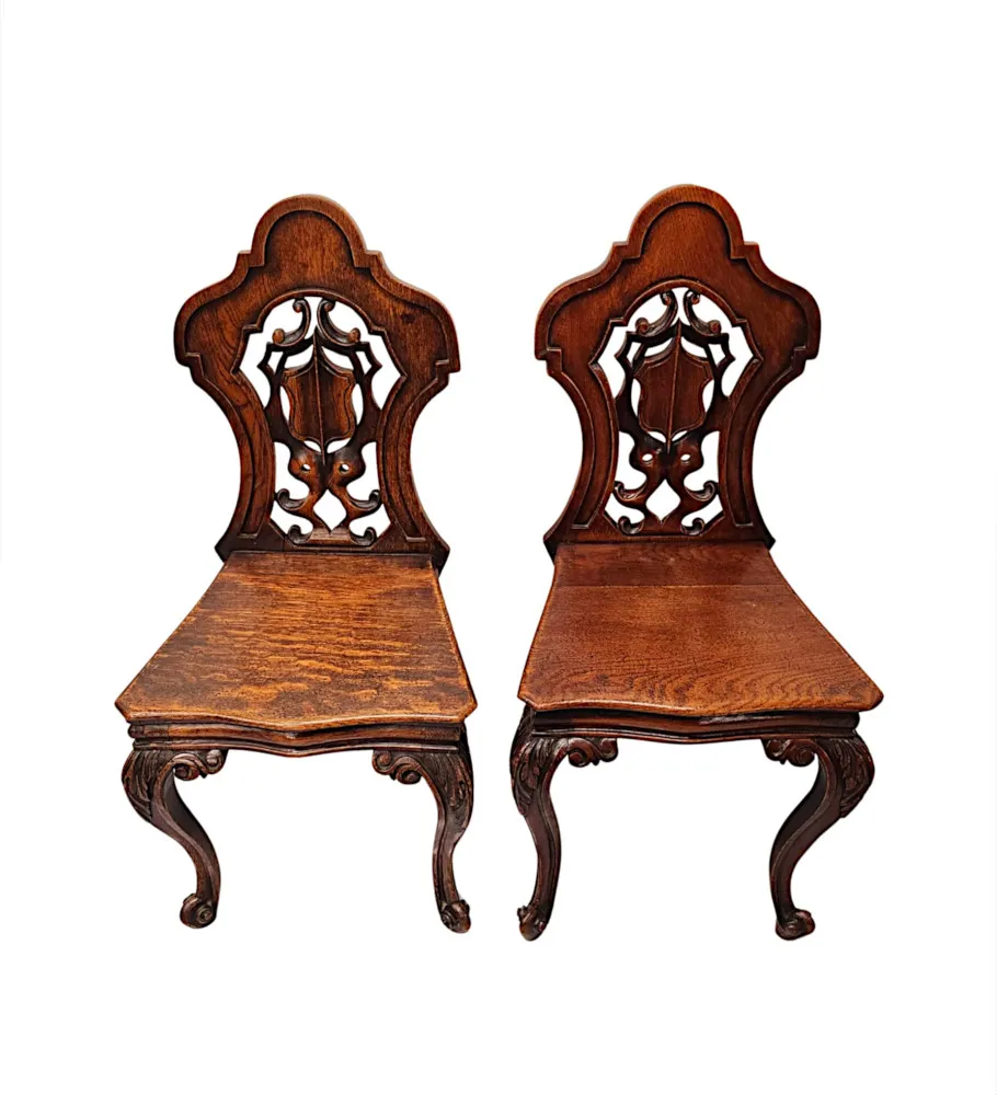  A Fabulous Pair of 19th Century Oak Hall Chairs