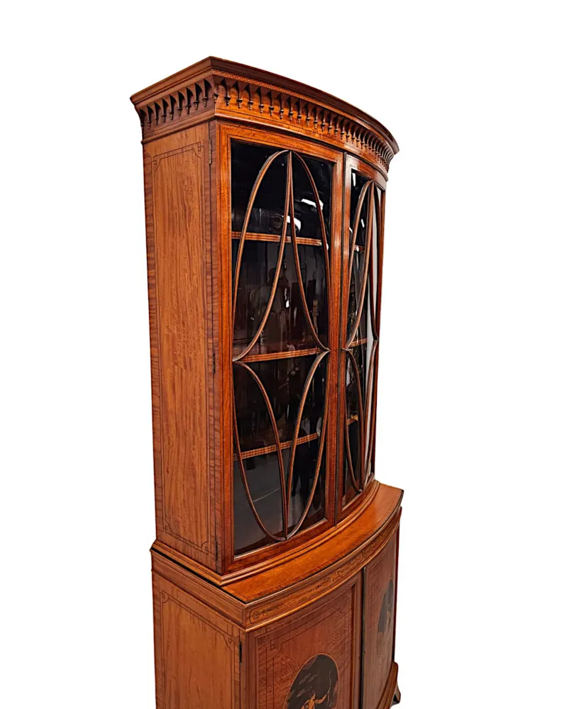 A Very Fine Edwardian Marquetry Inlaid Bowfronted Bookcase in the Manner of Edward and Roberts