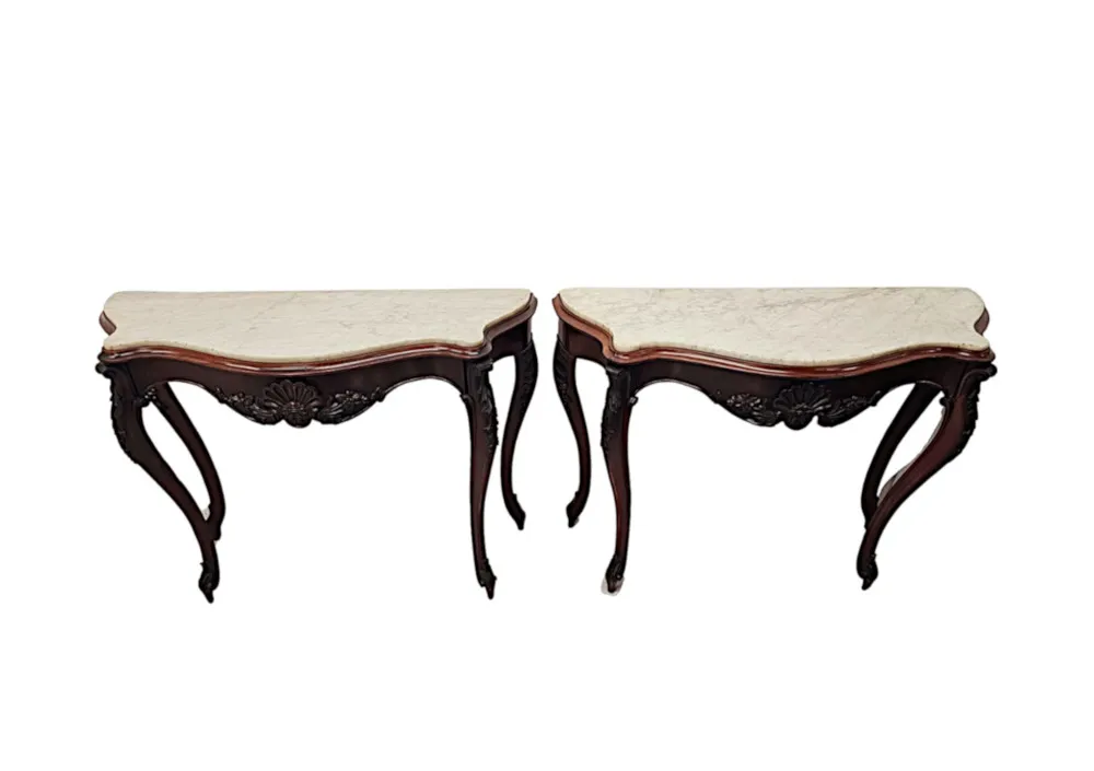  A Very Rare Pair of 19th Century Marble Top Console Tables