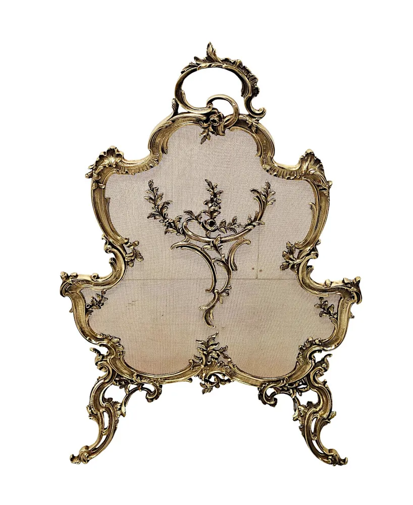  A Fabulous 19th Century Brass Fire Screen in the Rococo Manner
