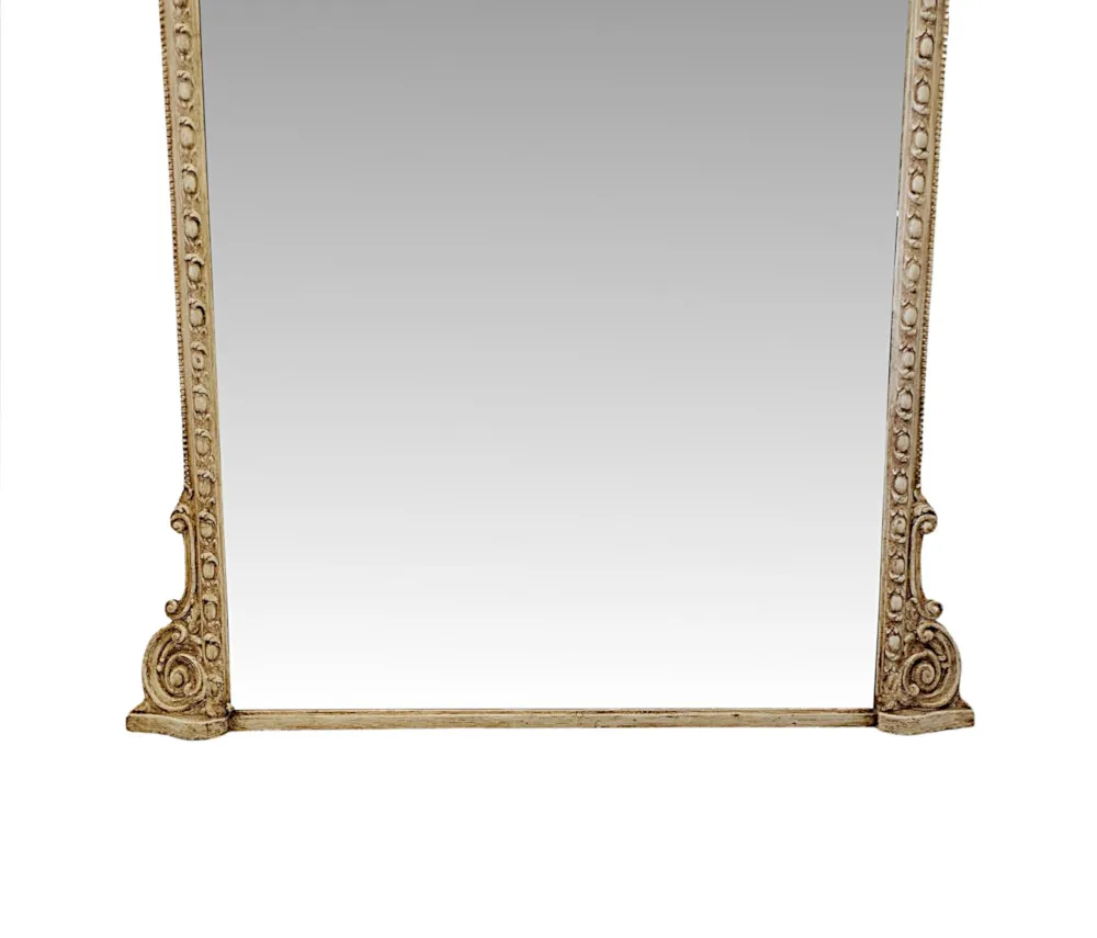 A Very Fine and Unusual 19th Century Painted and Waxed Archtop Overmantel Mirror
