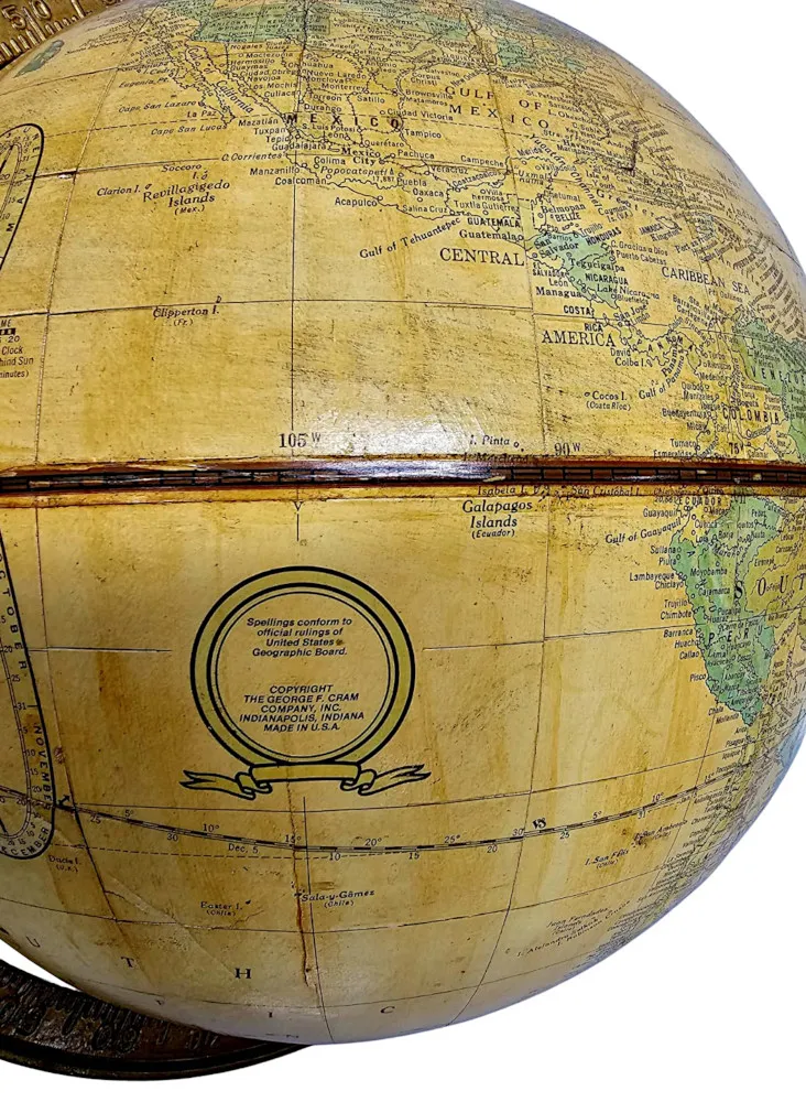  A Lovely Rare Vintage 'Crams' Imperial Globe on Earlier 19th Century Ebonised and Gilded Stand