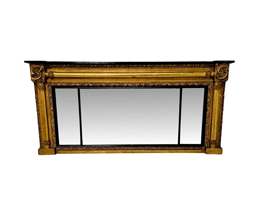  A Stunning Unusual 19th Century Giltwood Tryptch Overmantel Mirror