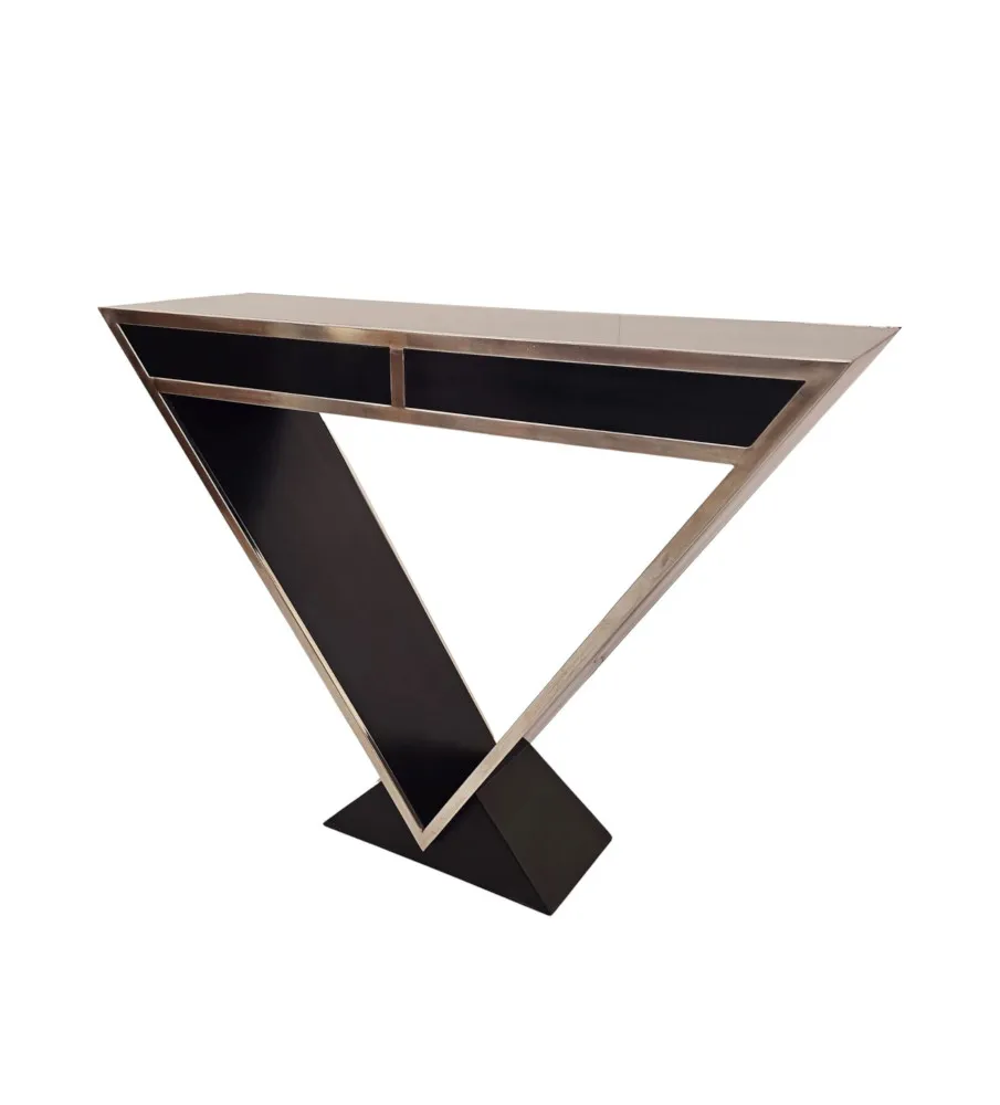 A Stunning Art Deco Style Black Laquered Timber and Chrome Console Table