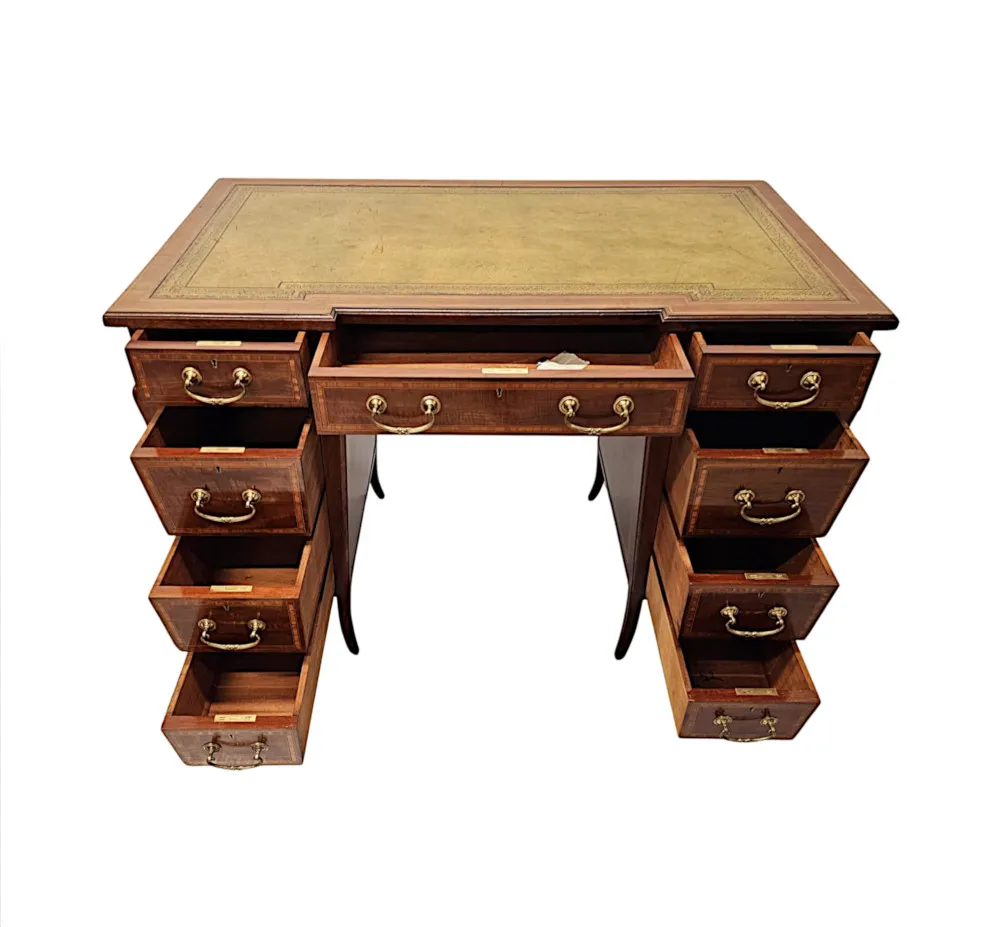 A Stunning Edwardian Leather Top Desk after Edward and Roberts