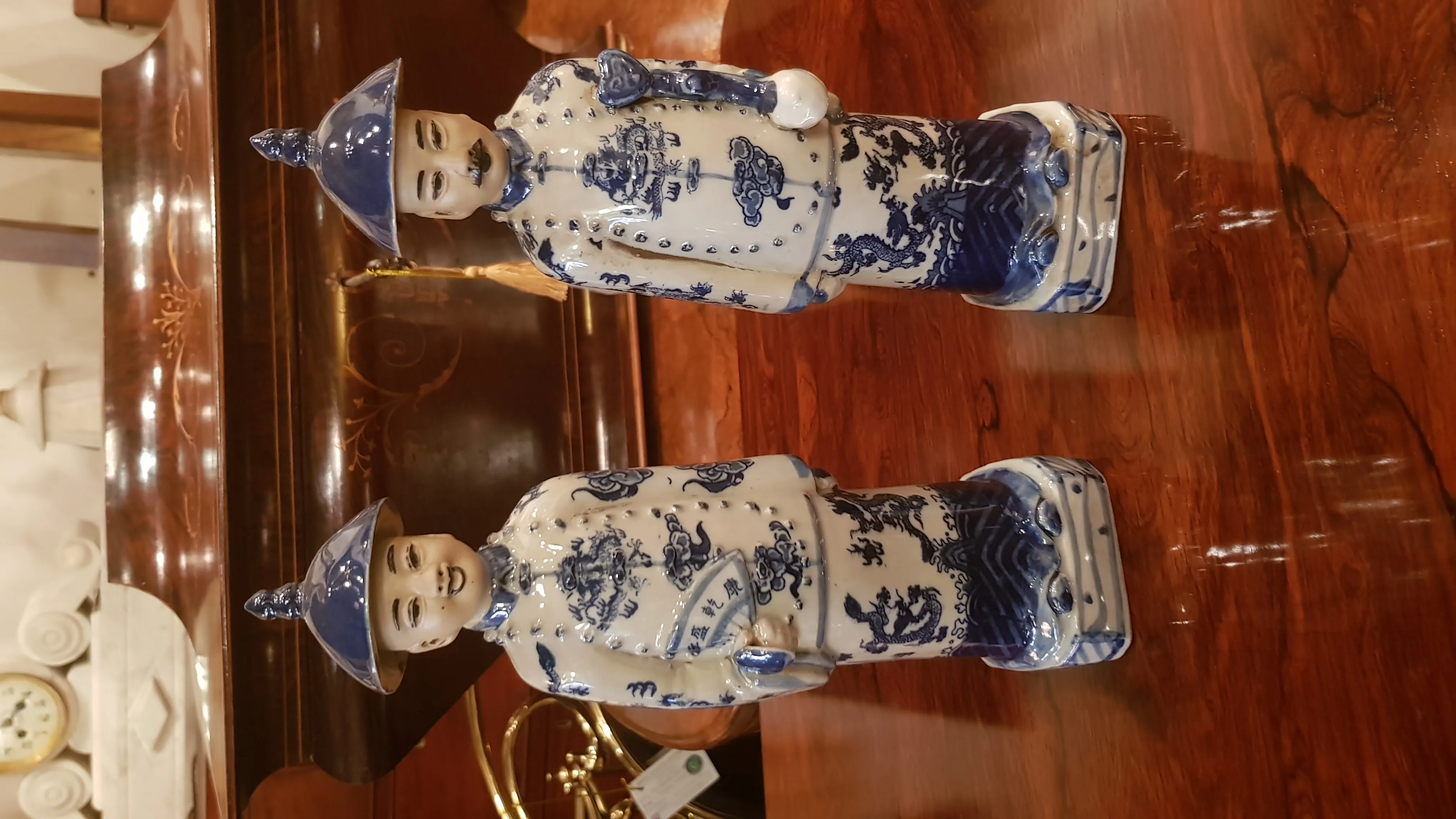 Pair of Chinese Blue and White Porcelain Figures