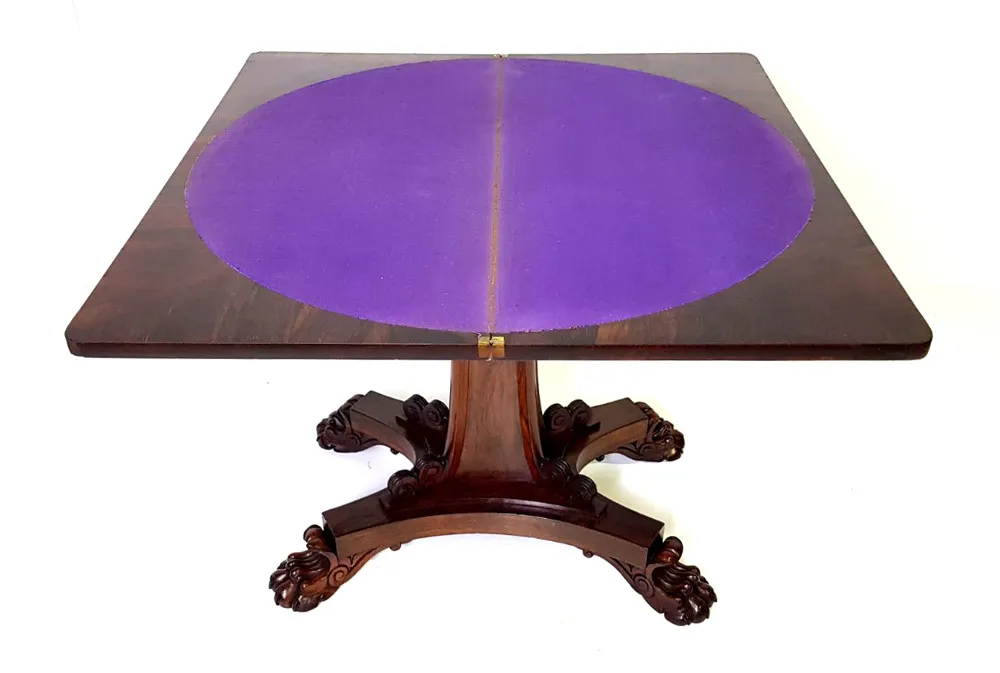 Top Quality William IV (1830 - 1837) Irish Rosewood Turn-over Leaf Card Table