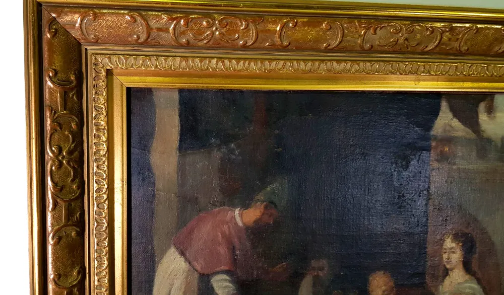Good Quality 19th Century Oil Painting of Classical Interior with Figures