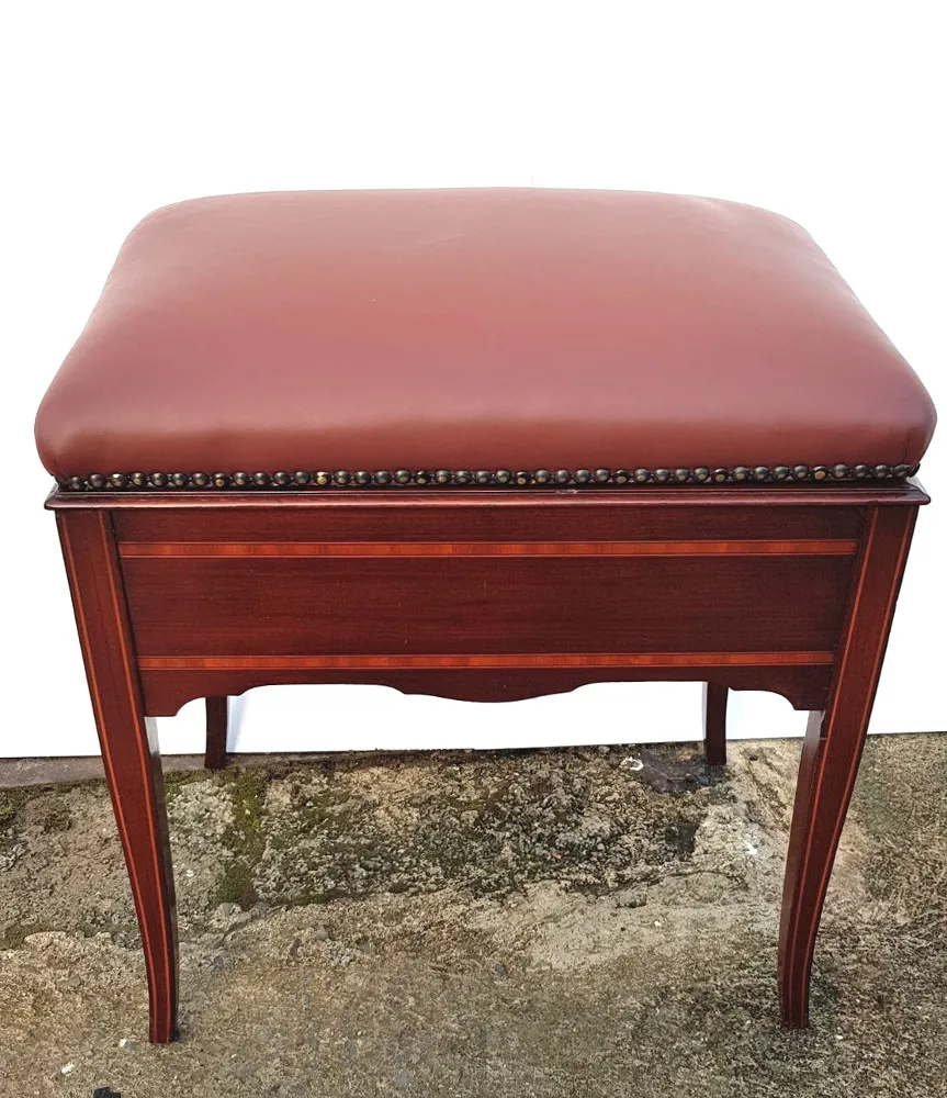 Good Quality Unusual Edwardian Inlaid Mahogany Rise and Fall Piano Stool