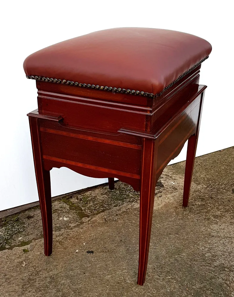 Good Quality Unusual Edwardian Inlaid Mahogany Rise and Fall Piano Stool