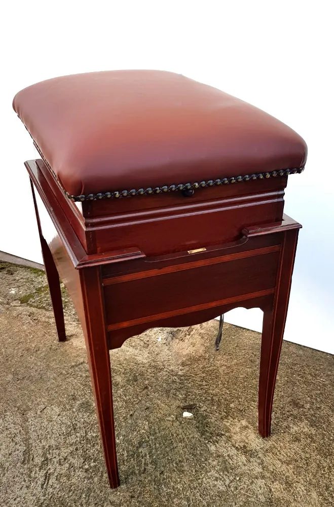 Good Quality Unusual Edwardian Inlaid Mahogany Rise and Fall Piano Stool