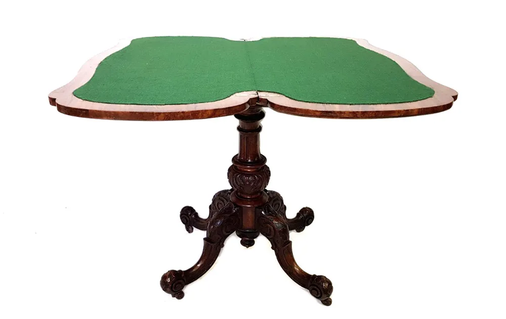 Top Quality 19th Century Burr Walnut Turn-over Leaf Card Table