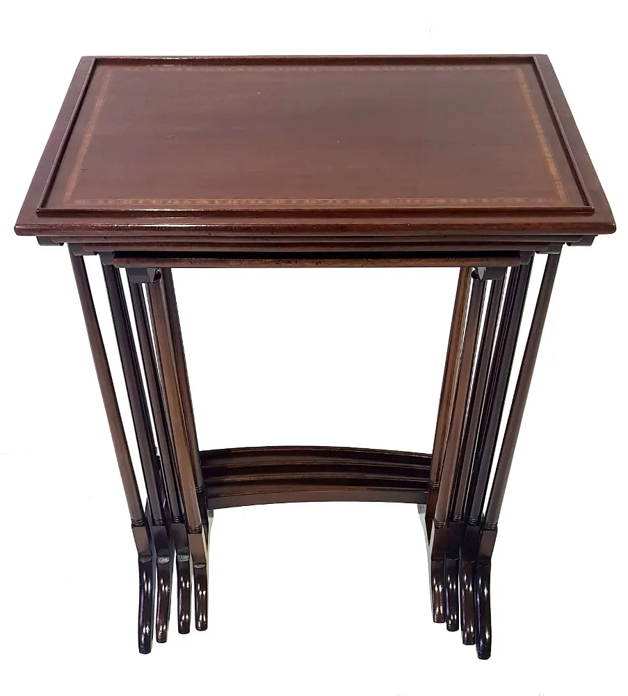 Good Quality Fully Restored Nest of 4 Edwardian Inlaid Mahogany Tables