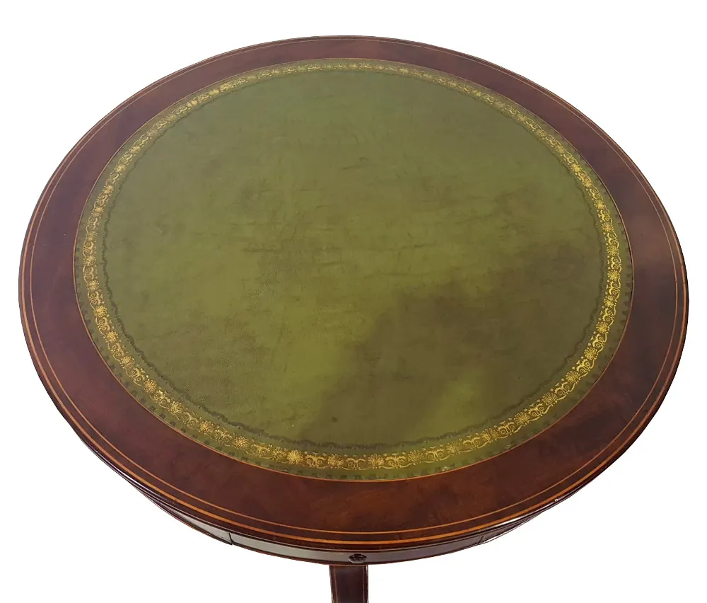 Edwardian Inlaid Mahogany Leather Top Table