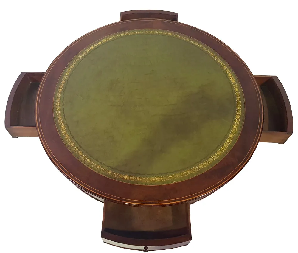 Edwardian Inlaid Mahogany Leather Top Table