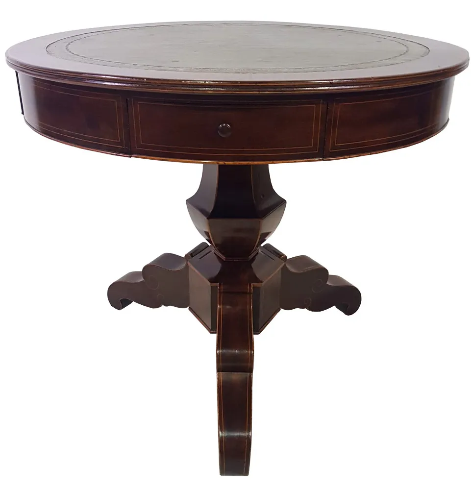Edwardian Inlaid Mahogany Leather Top Table