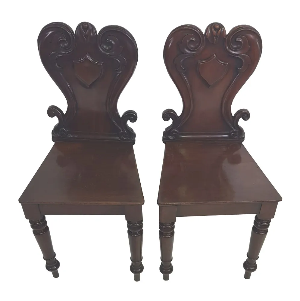 Pair of 19th Century Mahogany Hall Chairs