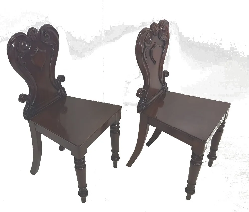 Pair of 19th Century Mahogany Hall Chairs