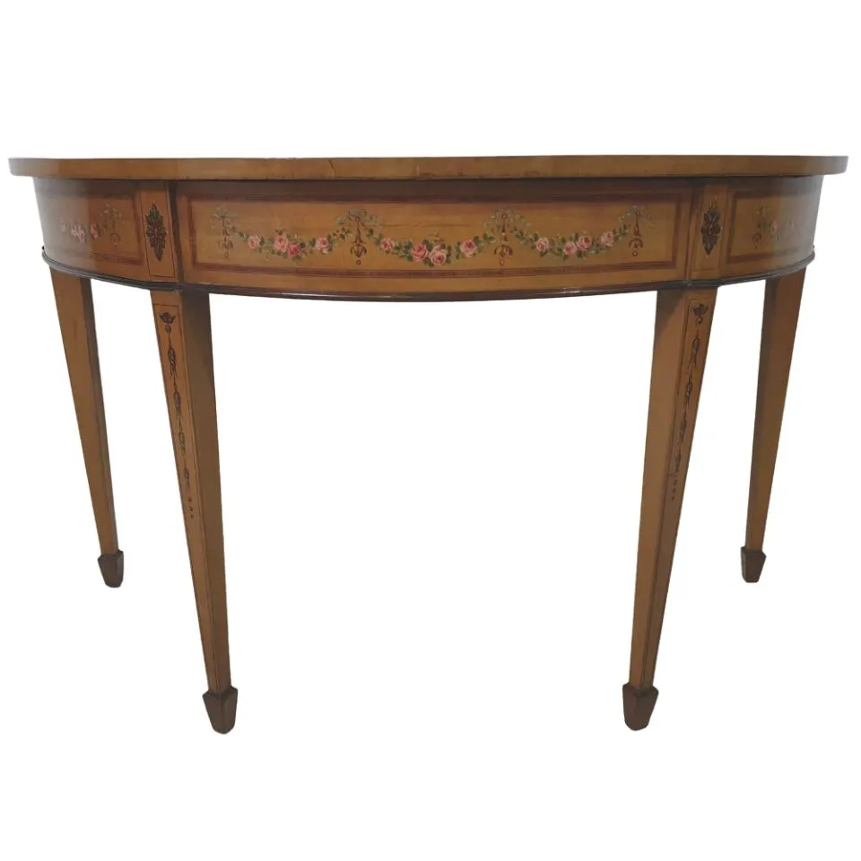  Edwardian Hand Painted Demi Lune Hall Table