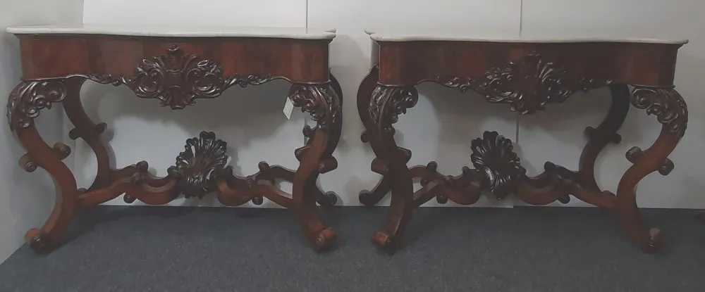 19th Century Pair of Marble Top Console Tables