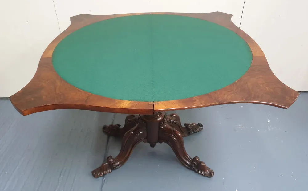 19th Century Walnut Turn Over Leaf Card Table
