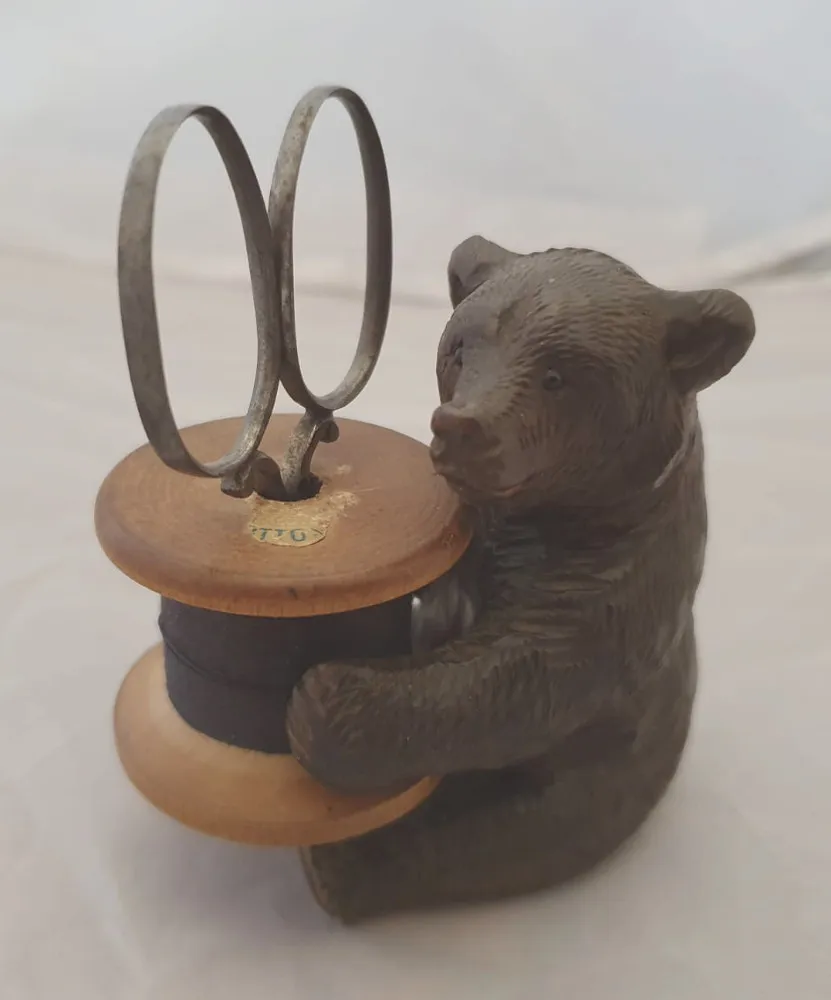Early 20th Century Carved Thread and Scissors Holder