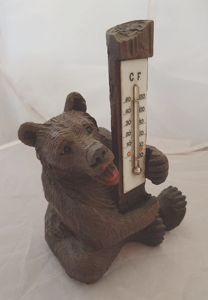 Early 20th Century Carved Bear With Thermometer