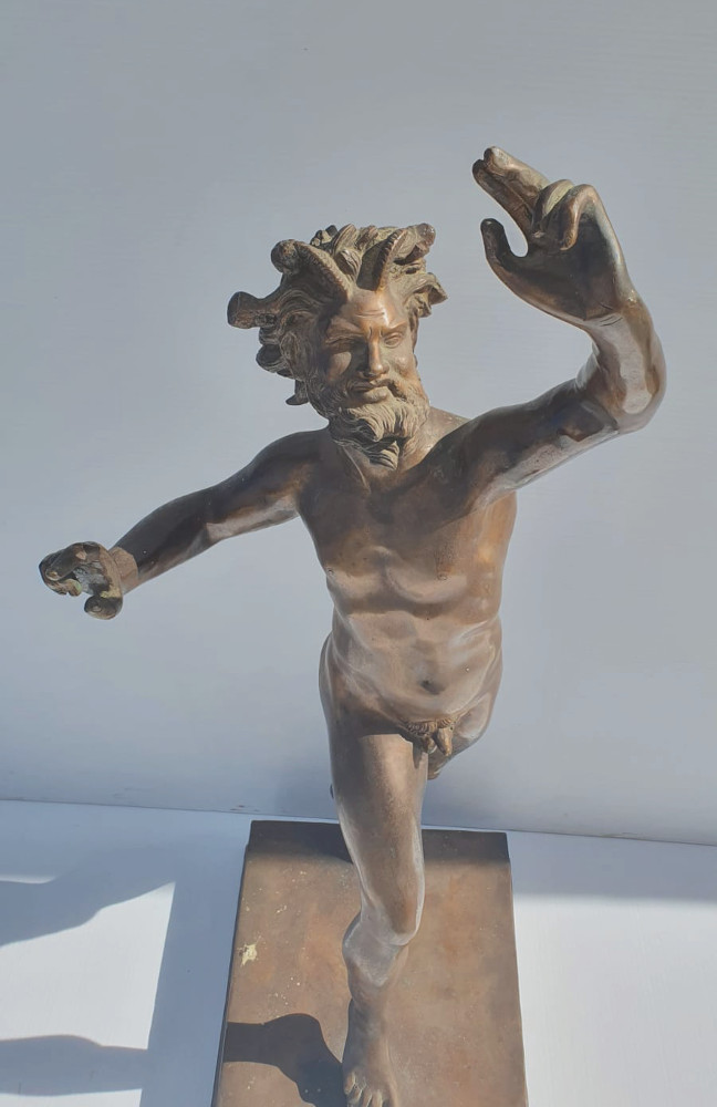 19th Century Bronze Sculpture of Dancing Faun Satyr 