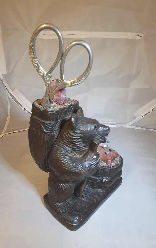  19th Century Carved Black Forest Sewing Bear 