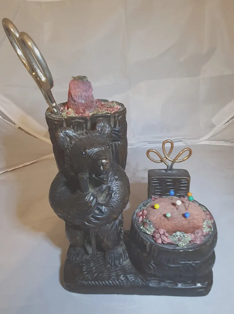  19th Century Carved Black Forest Sewing Bear 