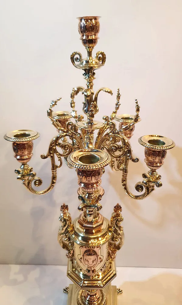 Pair of Fully Restored 19th Century Brass and Bronze Candleabra