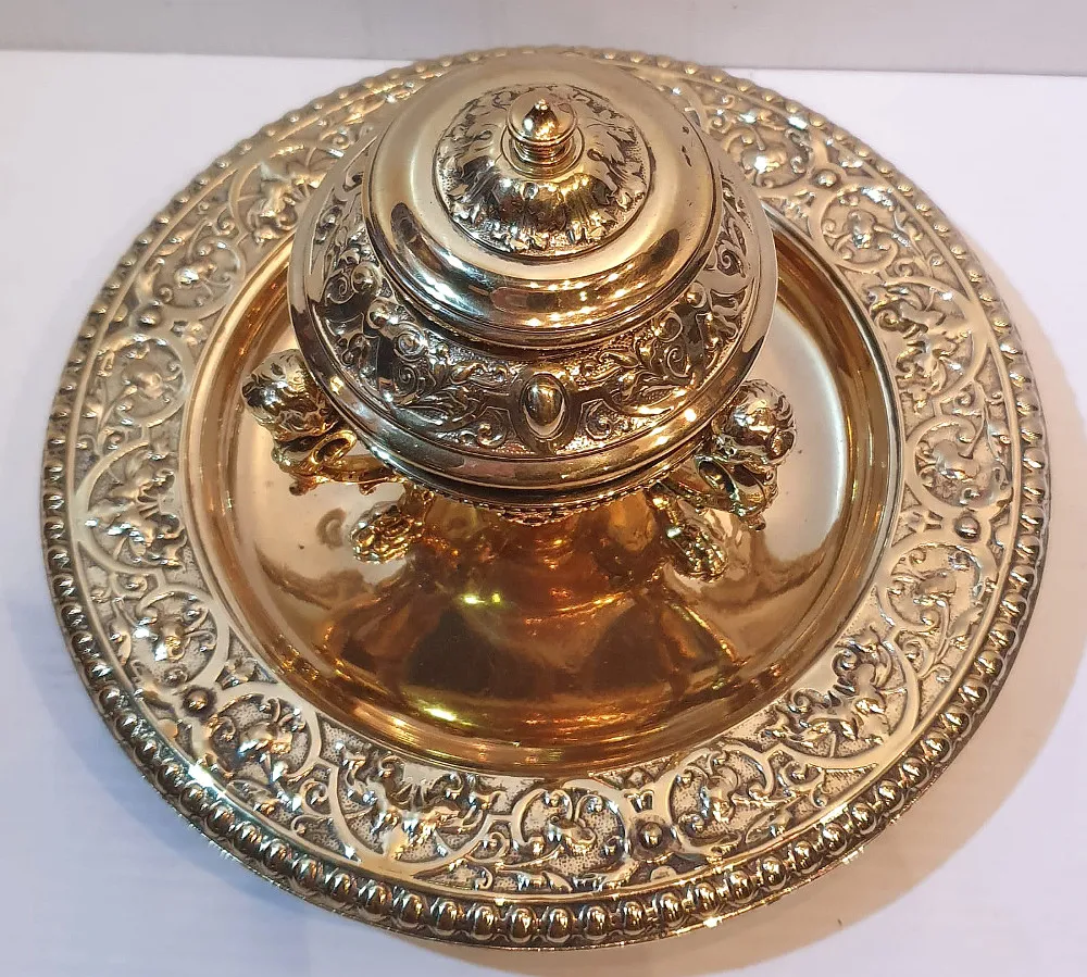 19th Century Polished Brass Desk Inkwell