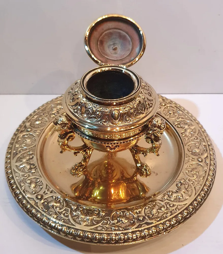 19th Century Polished Brass Desk Inkwell