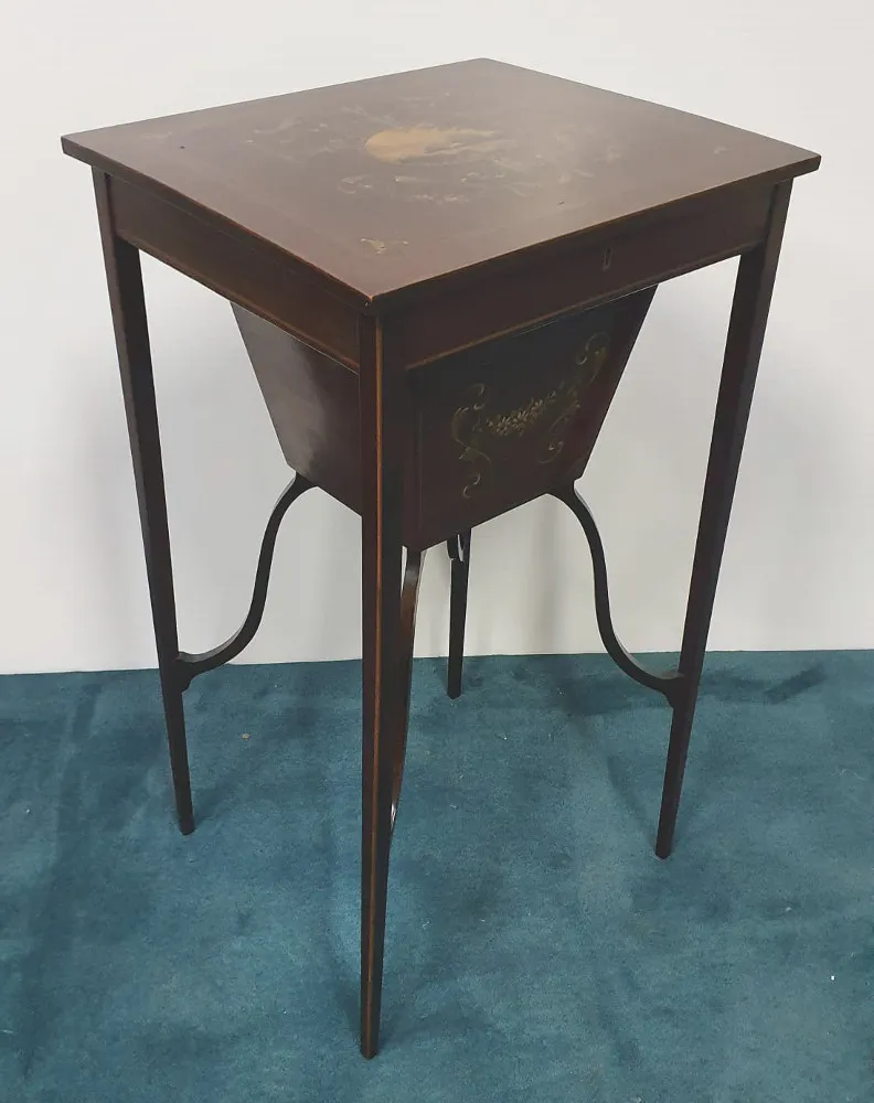 Edwardian Hand Painted Mahogany Work or Sewing Table