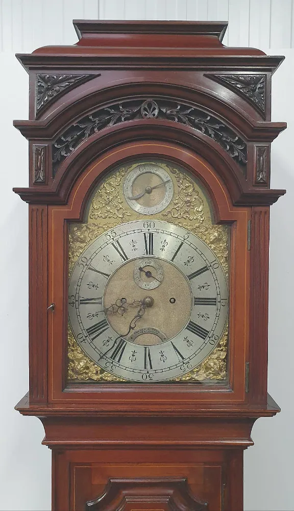 Large Edwardian Inlaid Mahogany Grandfather Clock