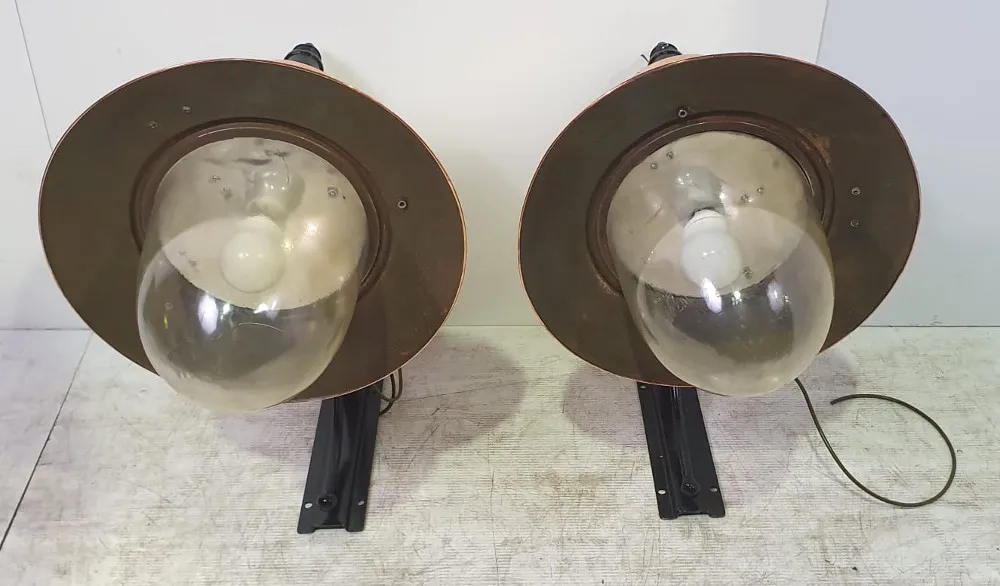  Pair of 20th Century Copper Lanterns with Metal Hanging Bracket